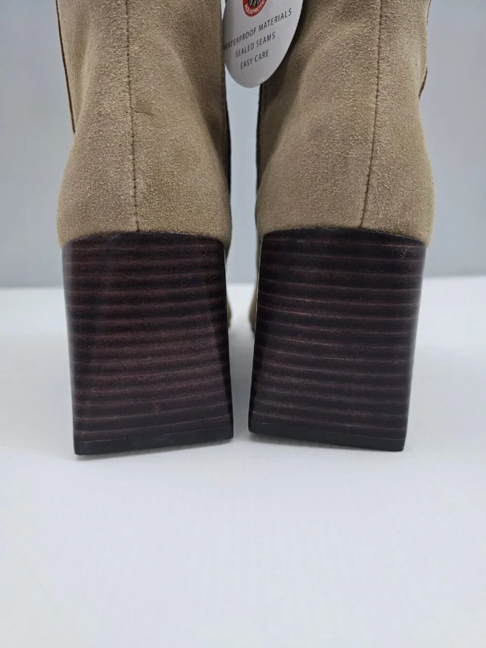 Blondo Salome Waterproof Suede Ankle Boot Tan Block Heel Neutral Womens 7.5 NEW